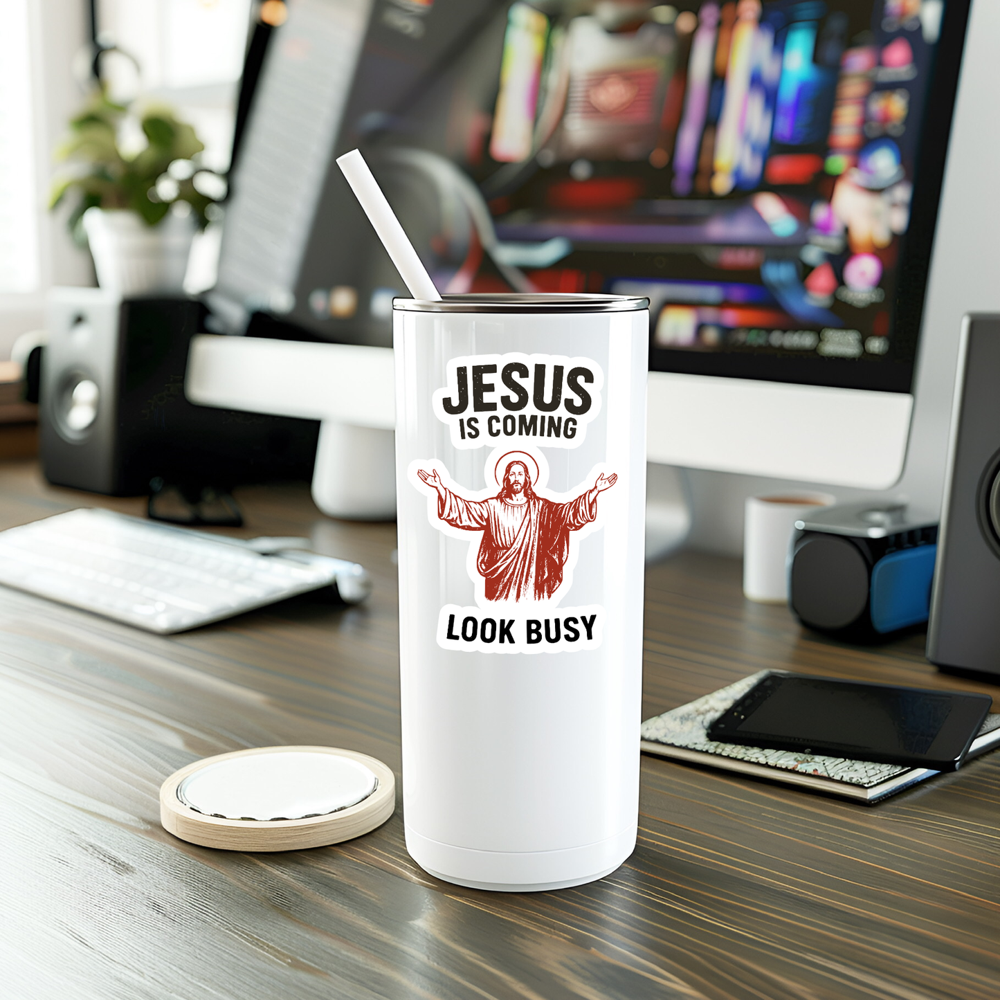 Funny Jesus Is Coming Vinyl Sticker