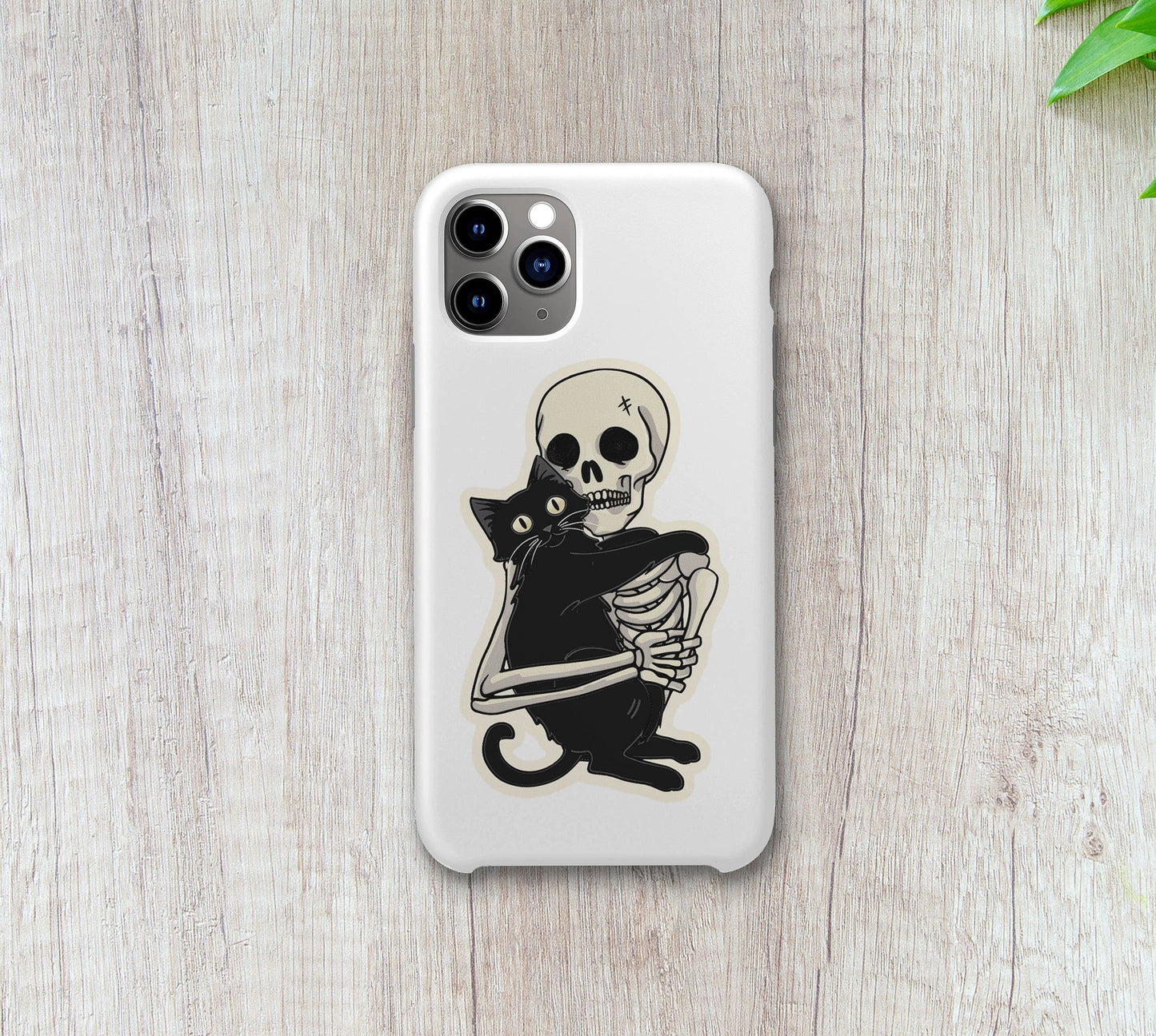 Skeleton Loving His Black Cat Sticker