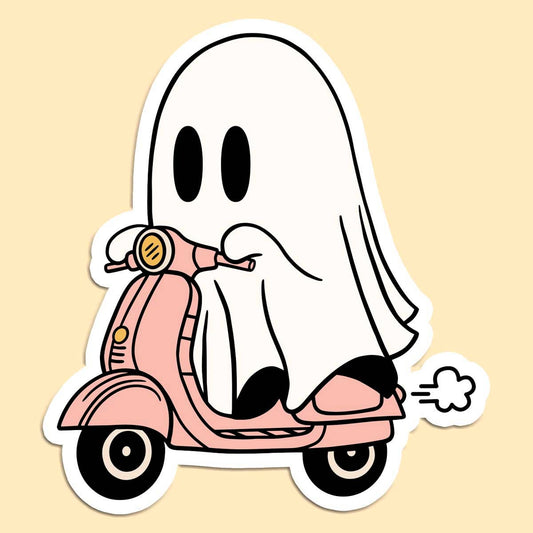 Ghost on Scooter Sticker Decal, Funny Sticker, Ghost Sticker
