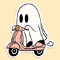 Ghost on Scooter Sticker Decal, Funny Sticker, Ghost Sticker