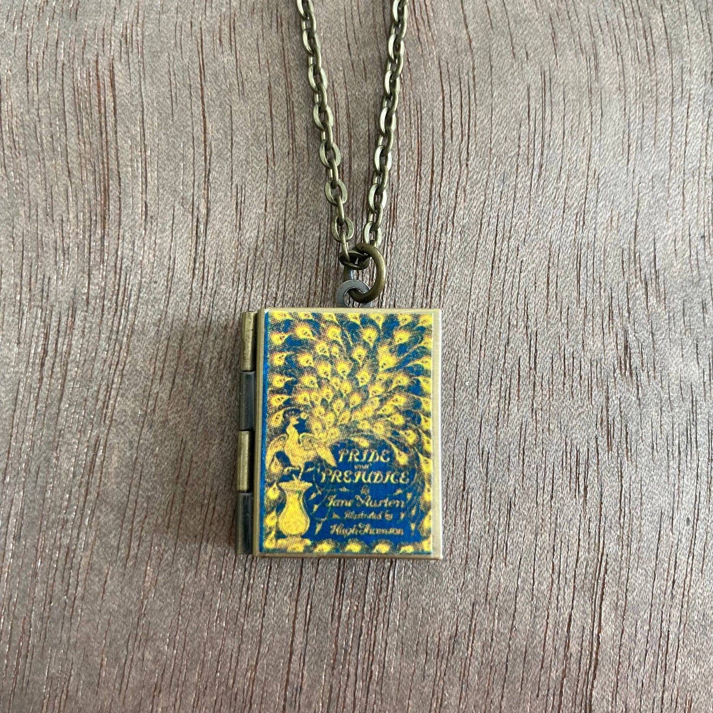 Book Locket Necklace - Pride and Prejudice - Vintage Peacock