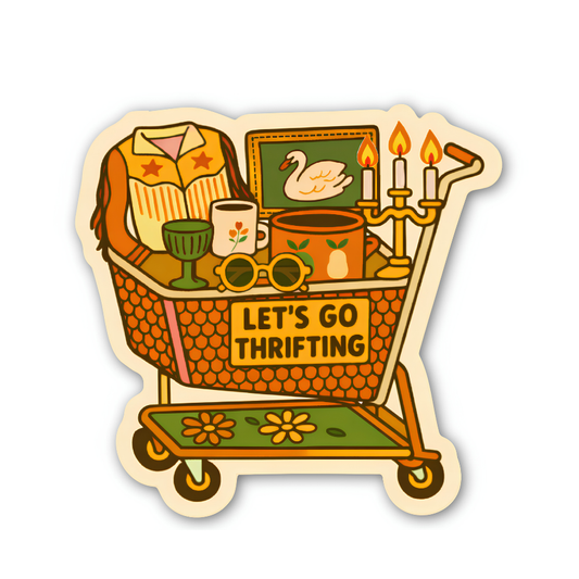 Let’s Go Thrifting Vintage Shopping Cart Sticker