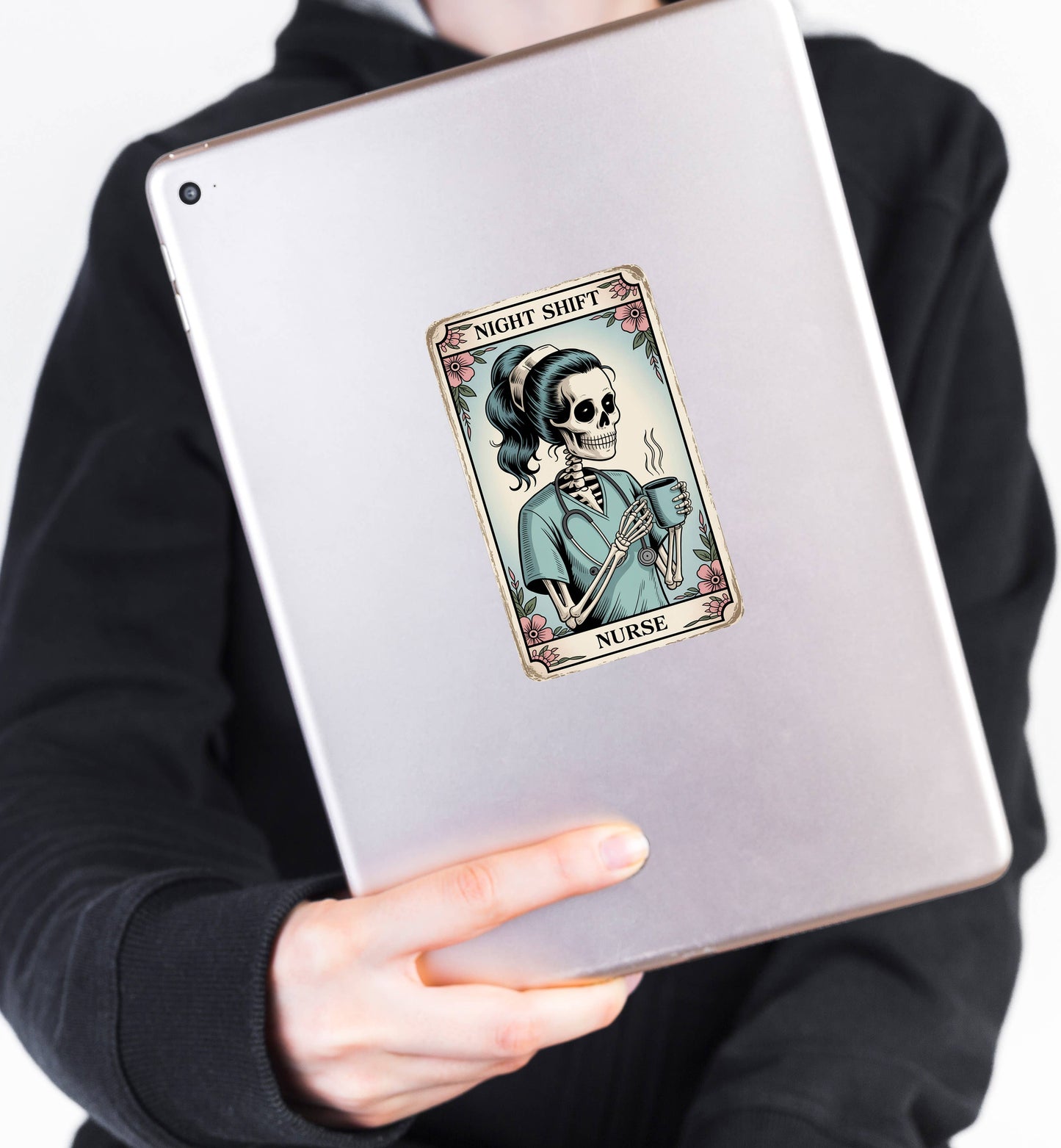 Night Shift Nurse Tarot Card Sticker – Skeleton Coffee