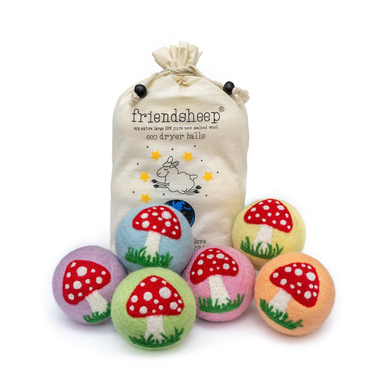 Friendsheep Enchanted Mushrooms Eco Wool Dryer Balls - Set of 6