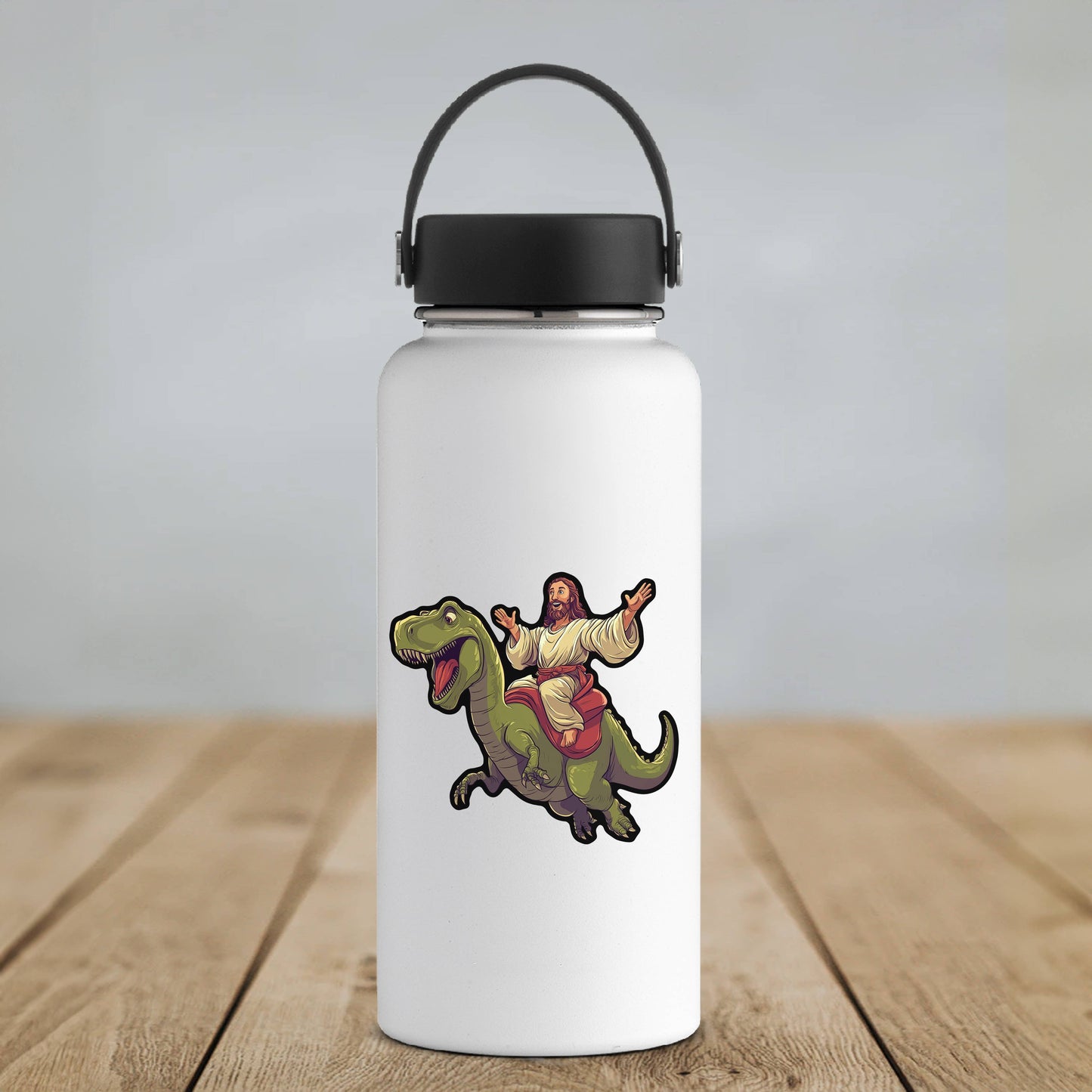 Jesus Riding a Dinosaur Sticker