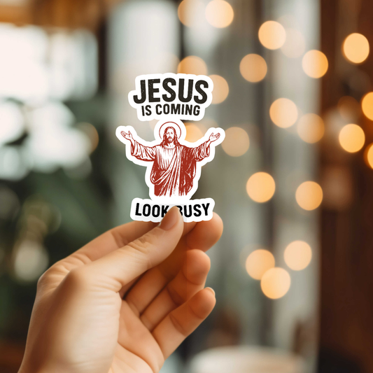 Funny Jesus Is Coming Vinyl Sticker