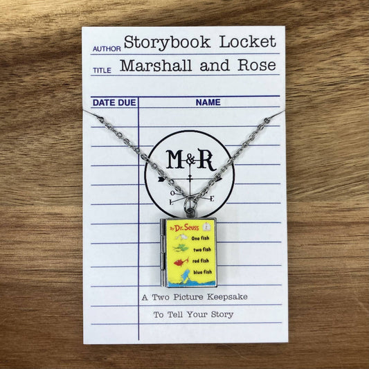 Book Locket Necklace - One Fish Two Fish Red Fish Blue Fish