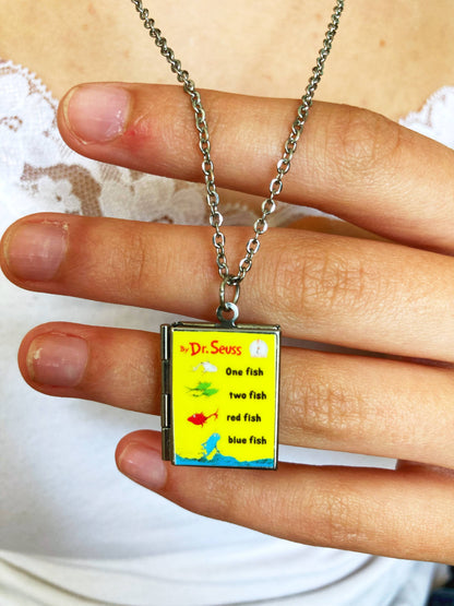 Book Locket Necklace - One Fish Two Fish Red Fish Blue Fish