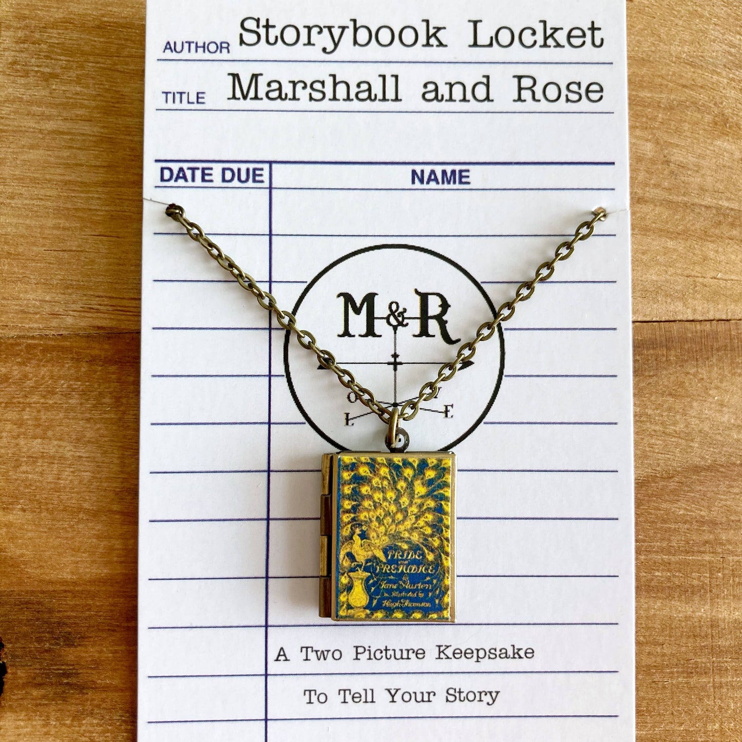 Book Locket Necklace - Pride and Prejudice - Vintage Peacock