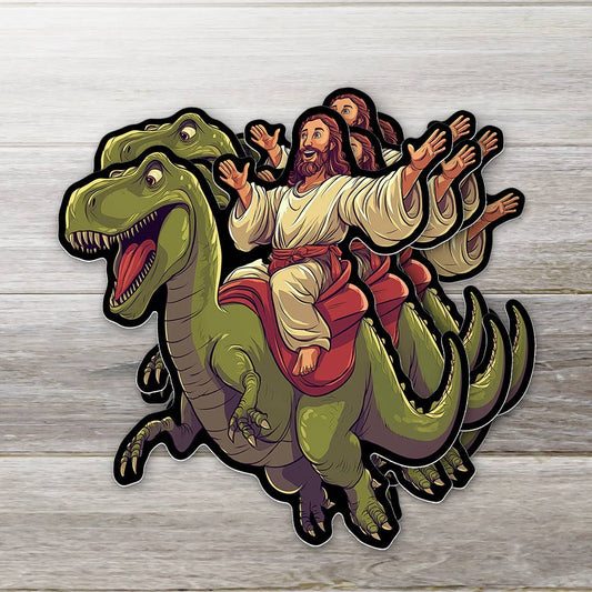 Jesus Riding a Dinosaur Sticker