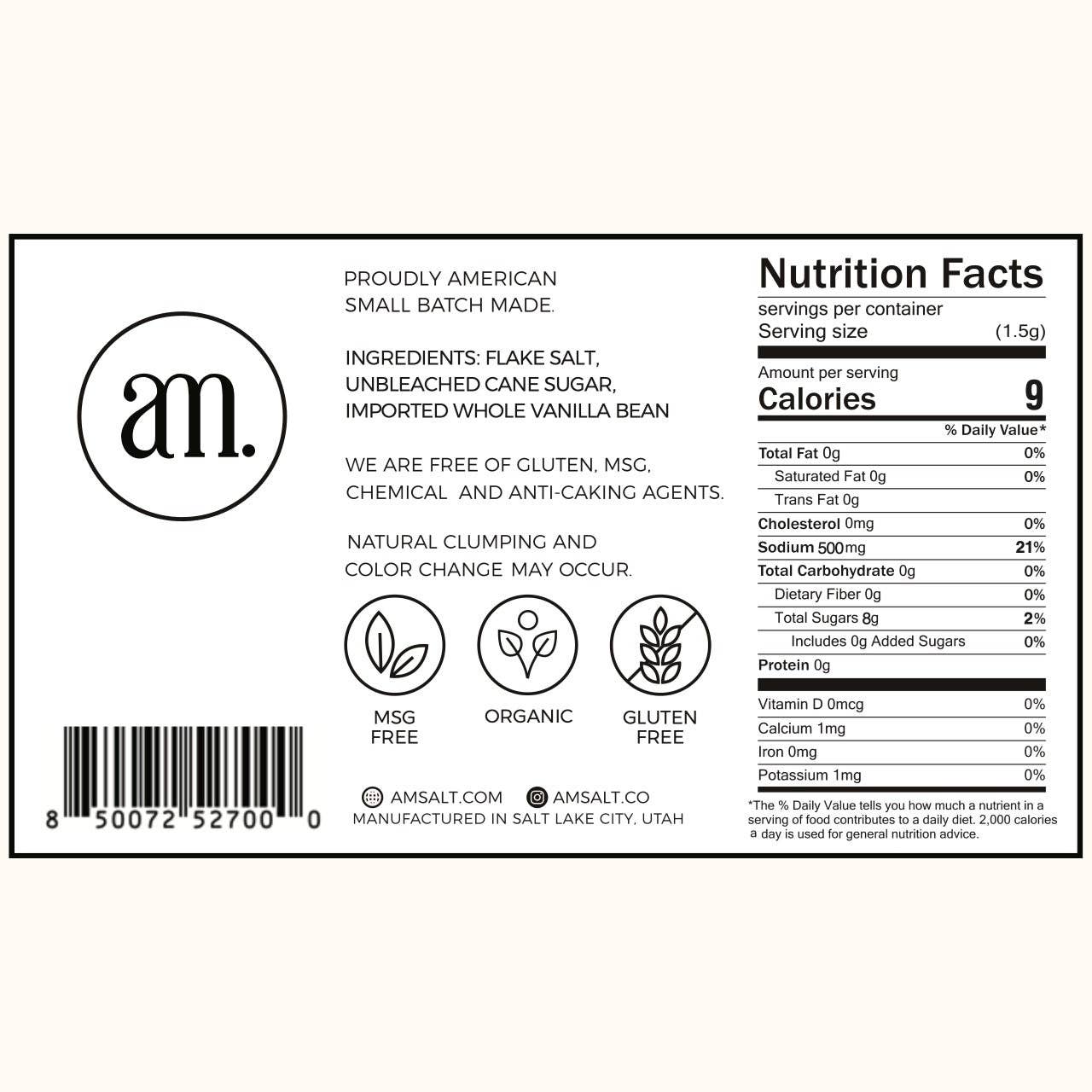 AM Salt 10.5oz - Vanilla Baking SALT