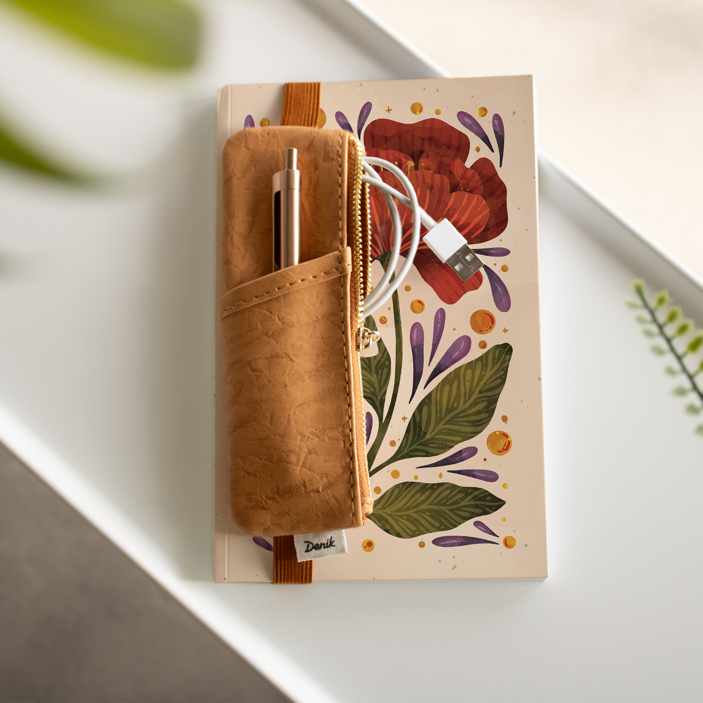 Denik Burgundy Bloom Layflat Notebook & Pouch Set