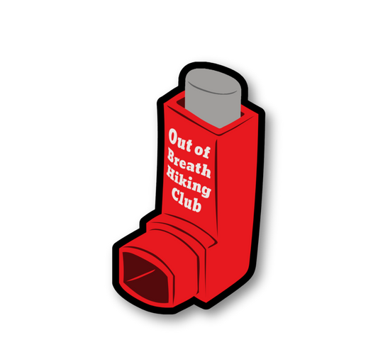 Out of Breath Hiking Club Inhaler 3" Tall Vinyl Sticker
