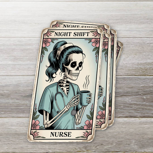 Night Shift Nurse Tarot Card Sticker – Skeleton Coffee