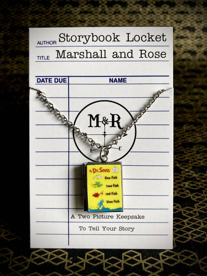Book Locket Necklace - One Fish Two Fish Red Fish Blue Fish