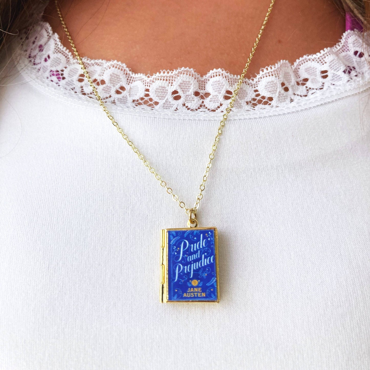 Book Locket Necklace - Pride and Prejudice - New Blue