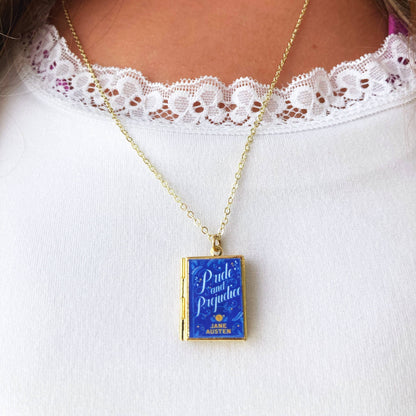 Book Locket Necklace - Pride and Prejudice - New Blue