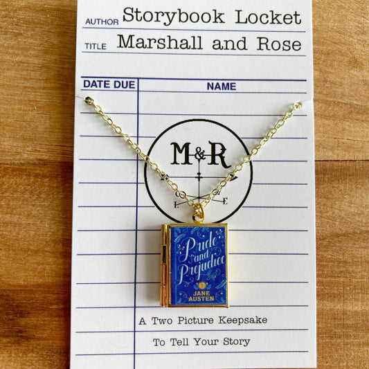 Book Locket Necklace - Pride and Prejudice - New Blue