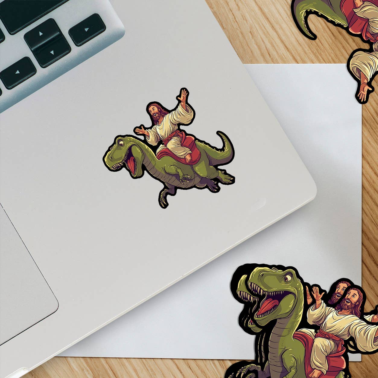 Jesus Riding a Dinosaur Sticker
