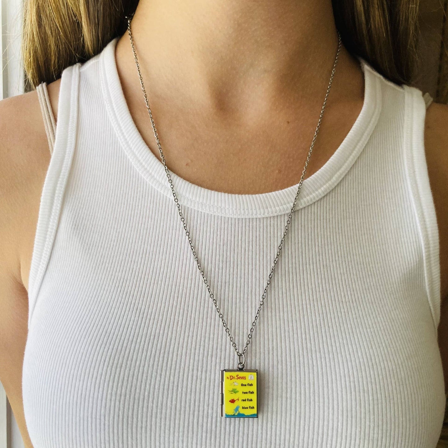 Book Locket Necklace - One Fish Two Fish Red Fish Blue Fish